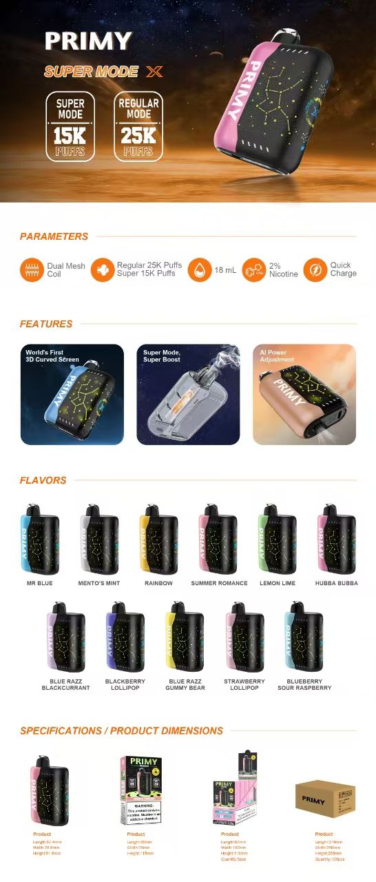 Primy PR25000 Puffs Prefilled Vape Pod Kit - Box of 5