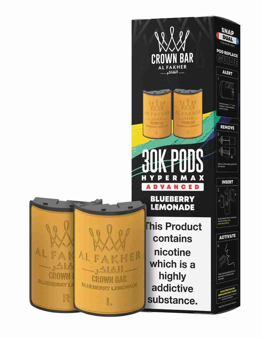 Al Fakher Crown Bar 30K Hypermax Refills Pods - Box of 5 Available In Blueberry Lemonade Flavour 