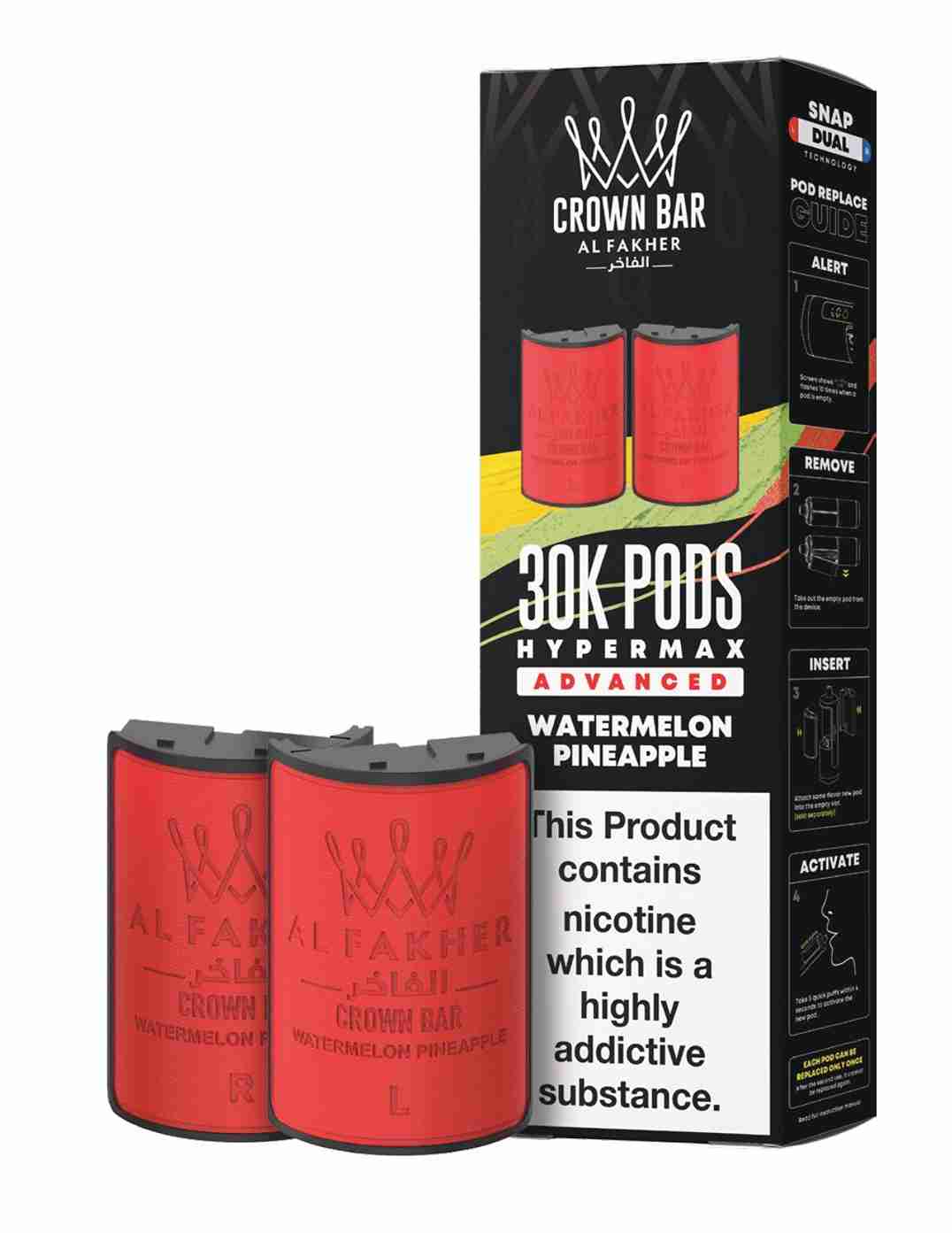 Image Of Al Fakher Crown Bar 30K Hypermax Refills Pods - Box of 5 with Watermelon Pineapple flavour