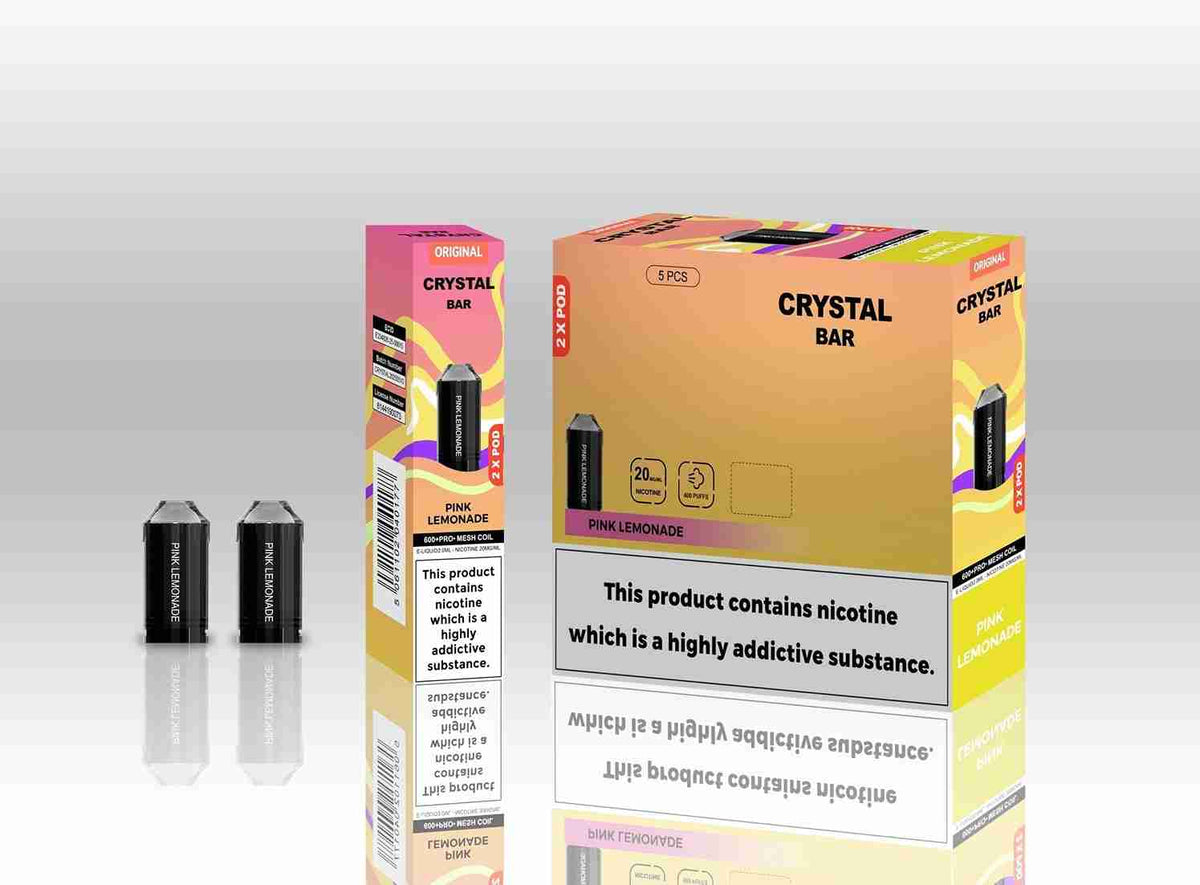 Crystal Bar Original 600 Replacement Pods Pack of 10 - with Pink Lemonade flavour Wholesale Price !
