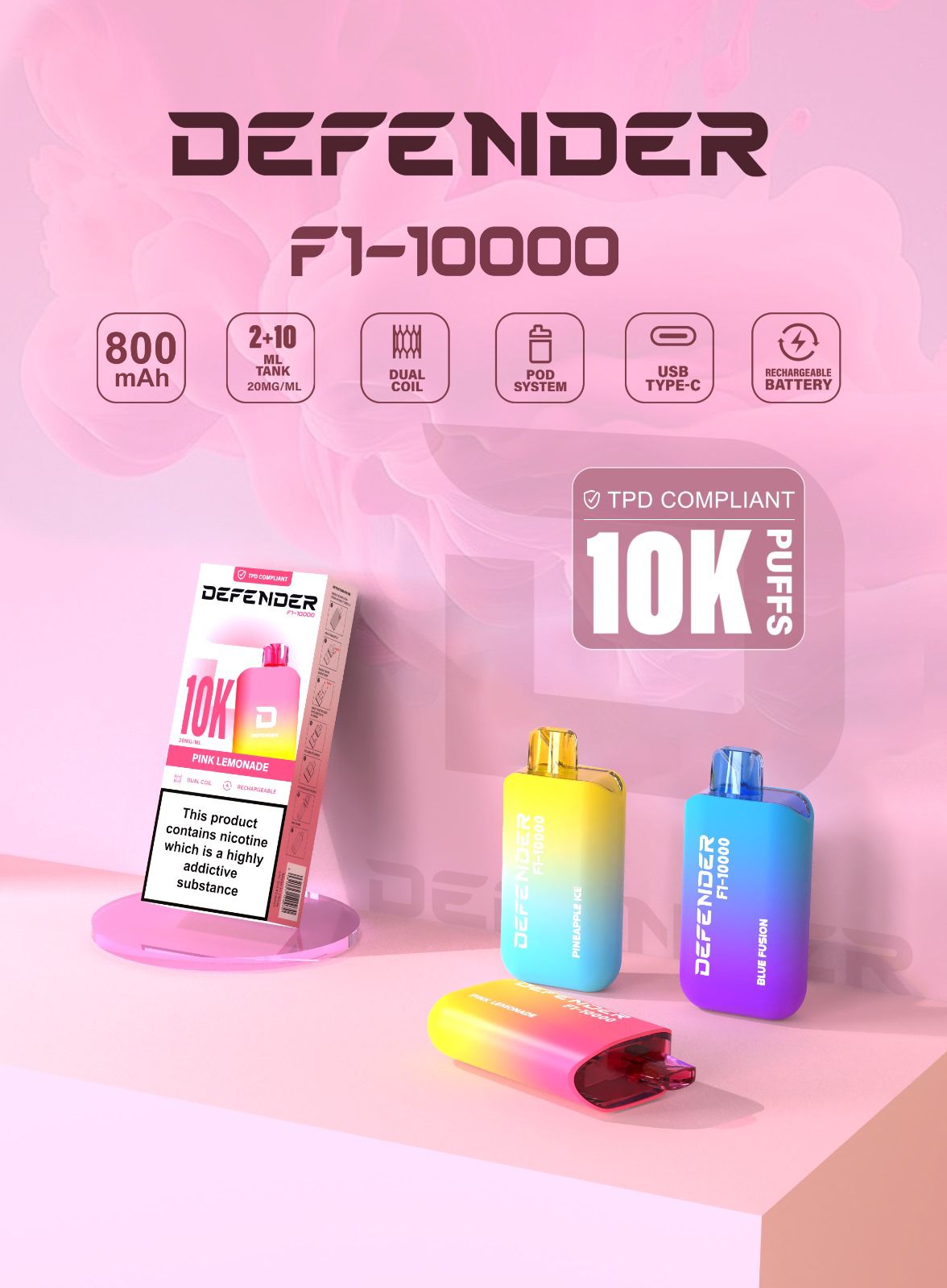 Defender F1-10000 Prefilled Pod Vape Kit - Box of 5