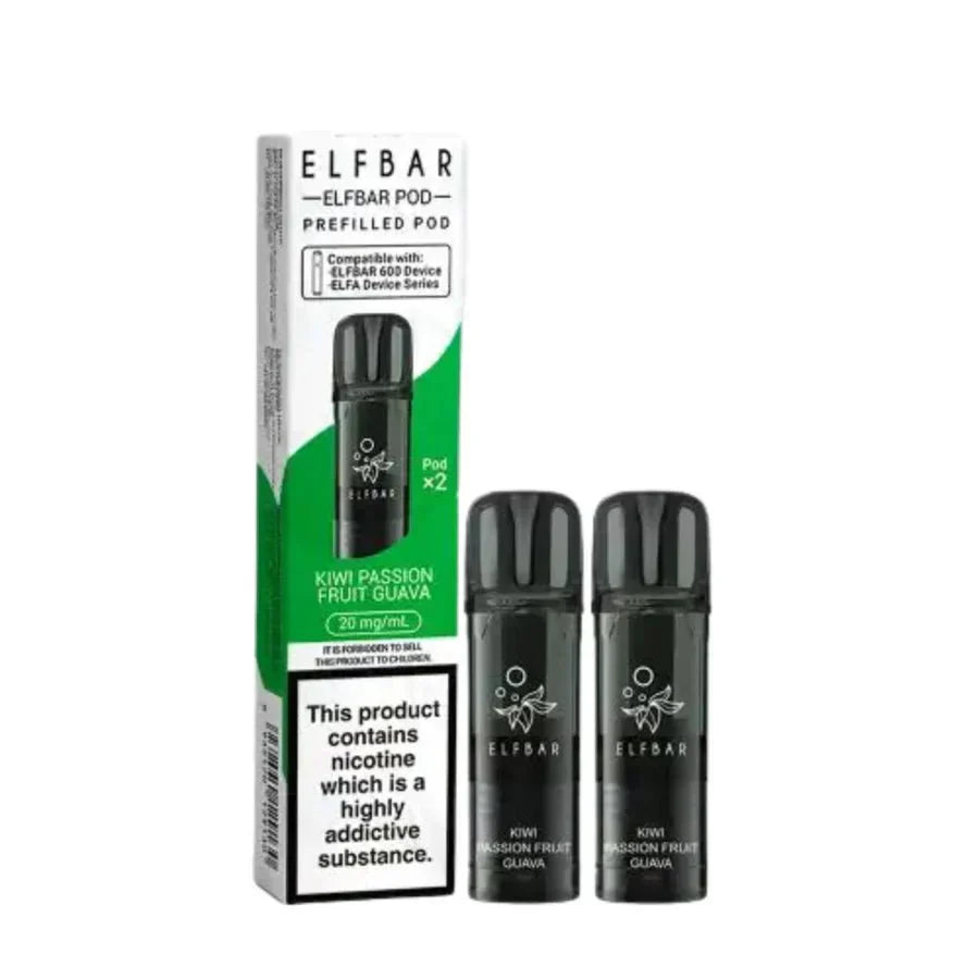 Elf Bar 600 Prefilled Pods Box of 10, Kiwi Passion Fruit Guava Flavour 