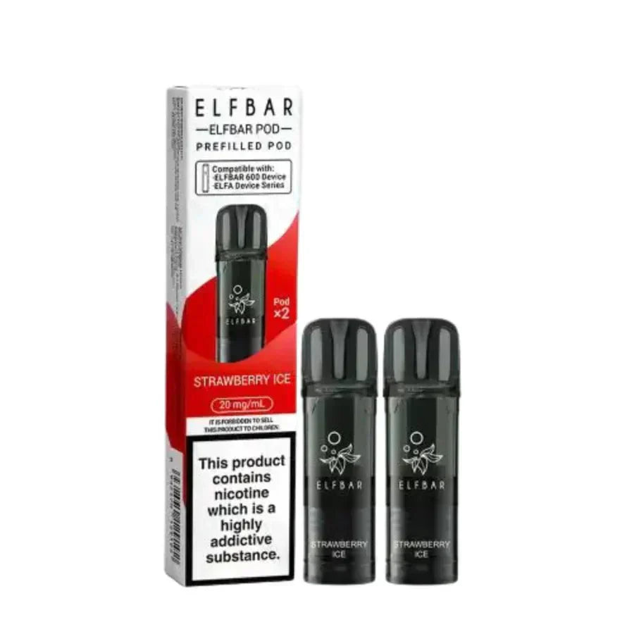 Elf Bar 600 Prefilled Pods Box of 10, Strawberry Ice Flavour 
