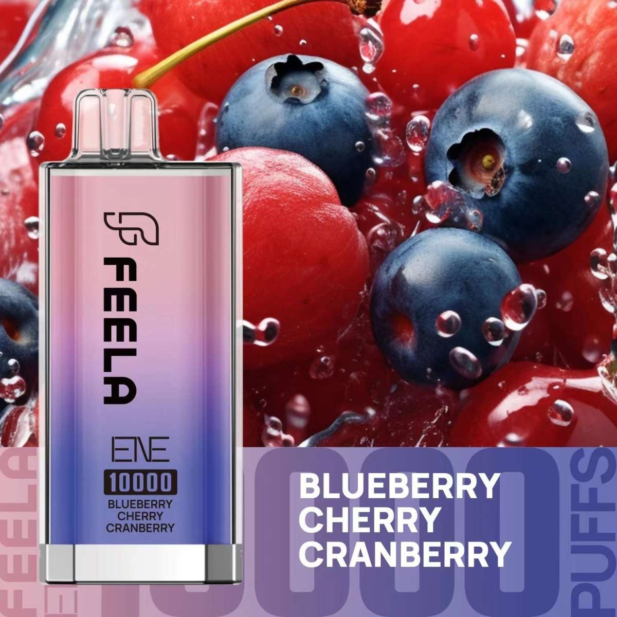 Feela ENE/Elux 10000 Disposable Vape Puff Pod Box of 10 with Blueberry Cherry Cranberry flavour