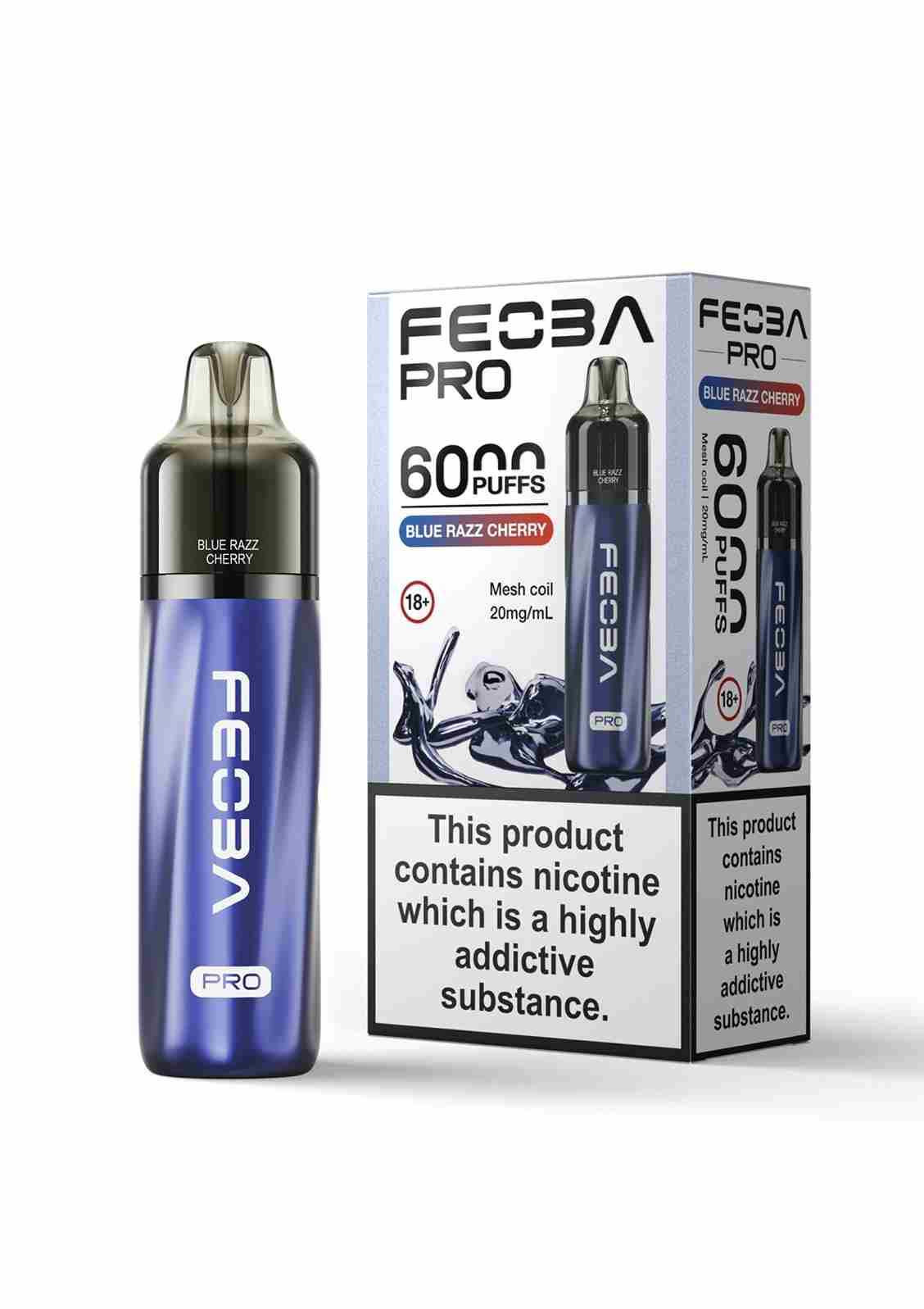 Feoba Pro 6000+ Disposbale Vape Box of 5 - with Blue Razz Cherry flavour