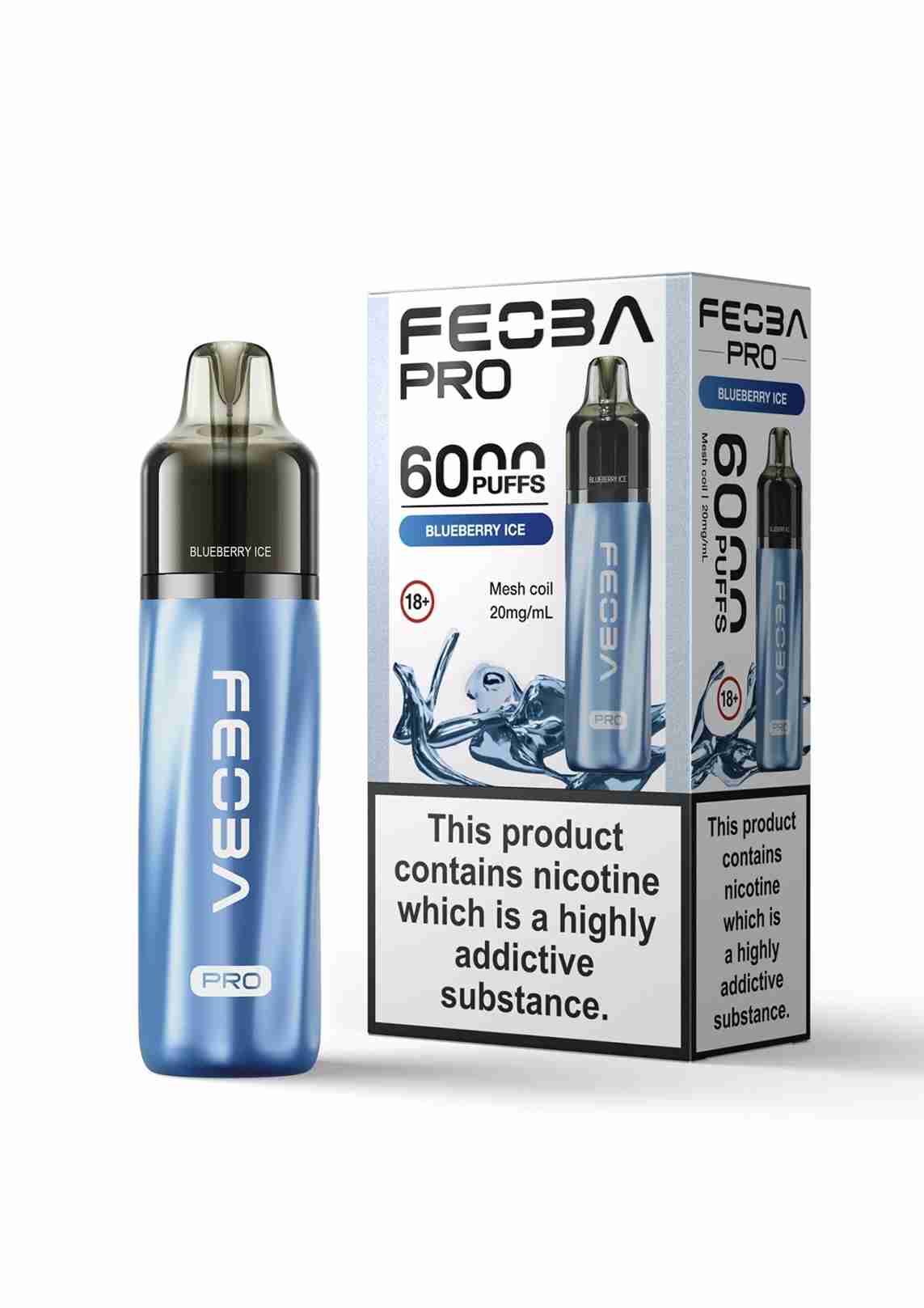 Feoba Pro 6000+ Disposbale Vape Box of 5 - with Blueberry Ice flavour 