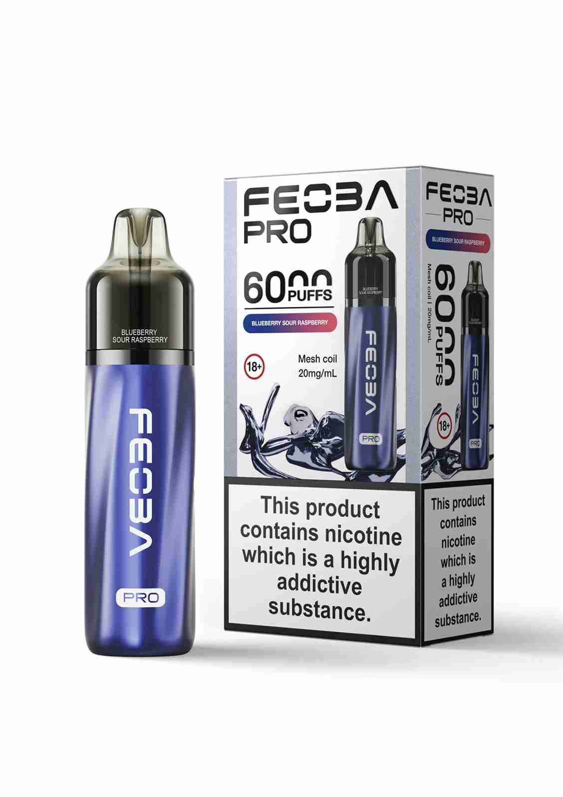 Feoba Pro 6000+ Disposbale Vape Box of 5 - with Blueberry Sour Raspberry flavour