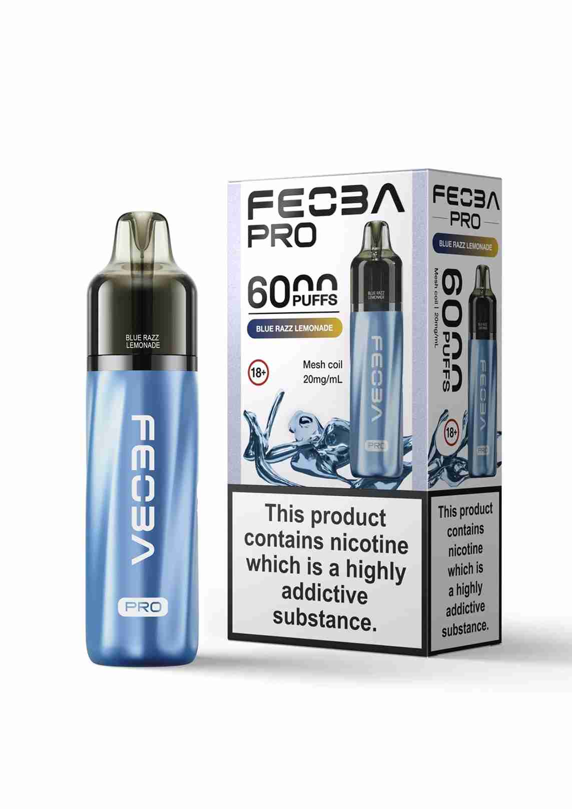 Feoba Pro 6000+ Disposbale Vape Box of 5 - with Blue Razz Lemonade flavour