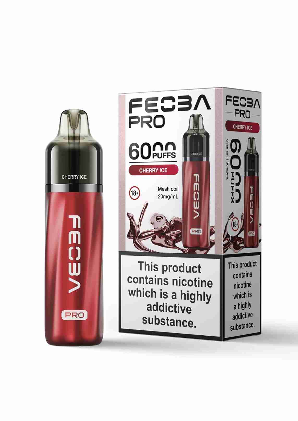 Feoba Pro 6000+ Disposbale Vape Box of 5 - with Cherry Ice flavour 