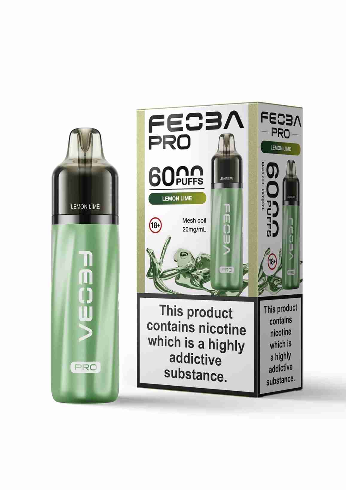 Feoba Pro 6000+ Disposbale Vape Box of 5 -with Lemon Ice flavour