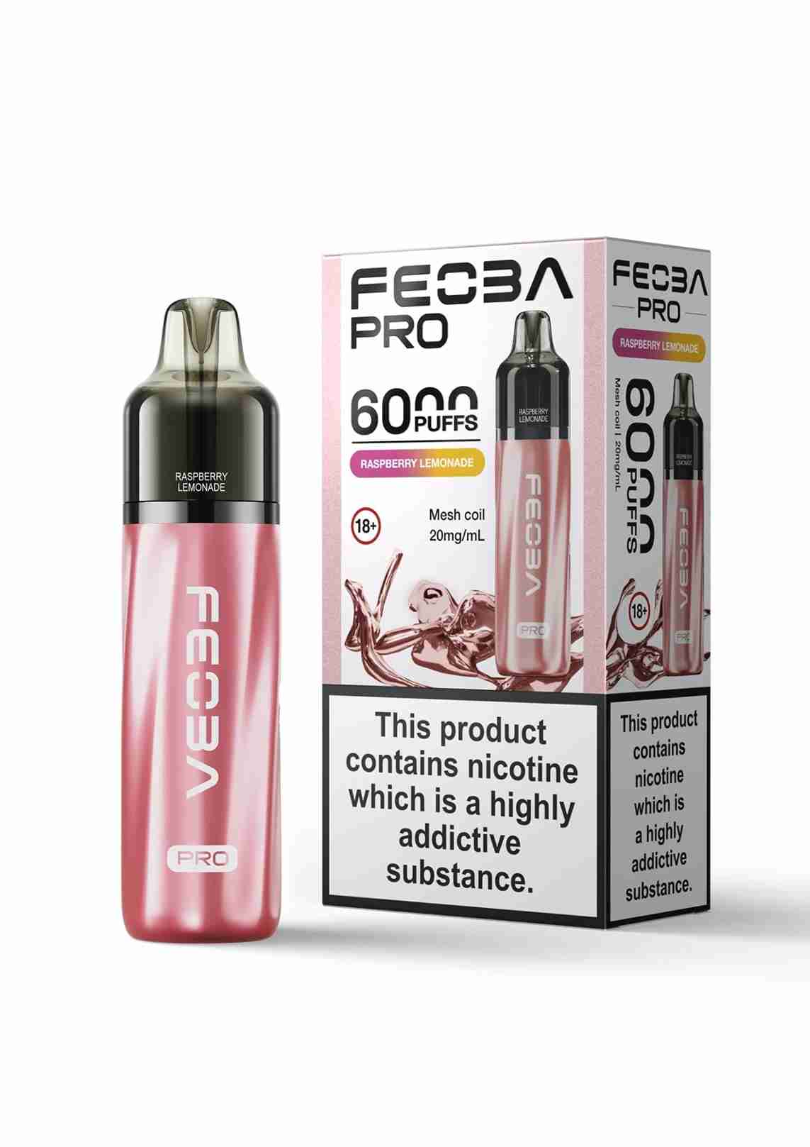 Feoba Pro 6000+ Disposbale Vape Box of 5 - with Strawberry Lemonade flavour