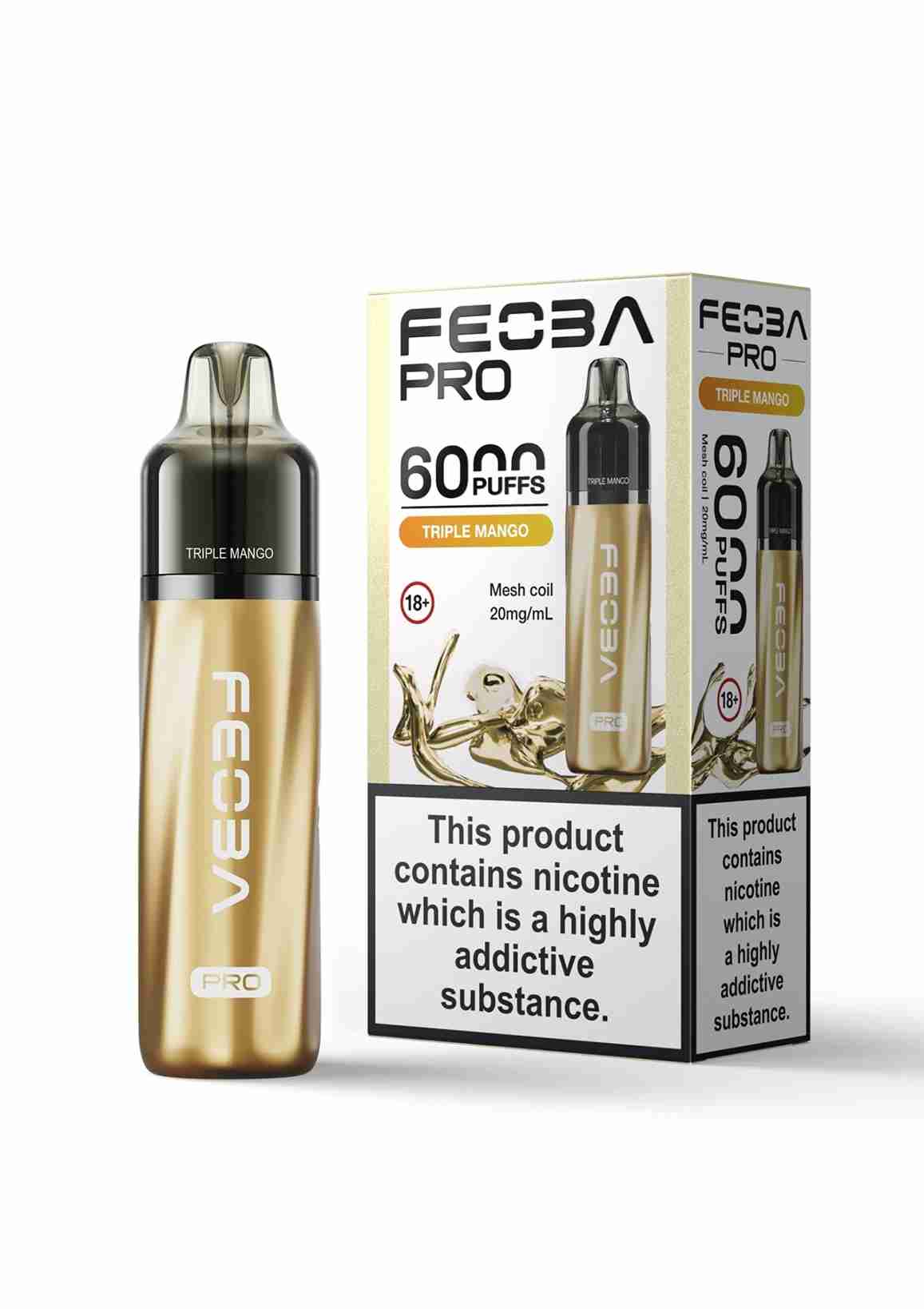 Feoba Pro 6000+ Disposbale Vape Box of 5 - with Triple Mango flavour