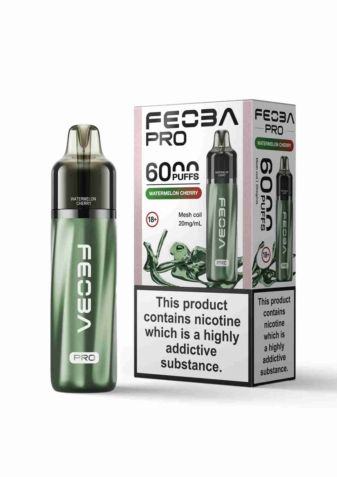 Feoba Pro 6000+ Disposbale Vape Box of 5 - with Watermelon Cherry flavour