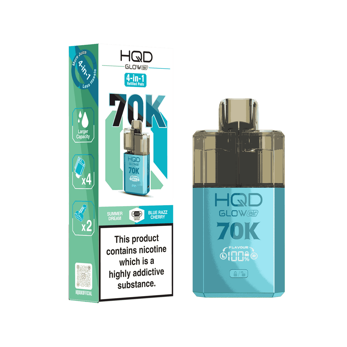 HQD Glow Air 70K Puff Prefilled Pod Vape kit - Box of 5