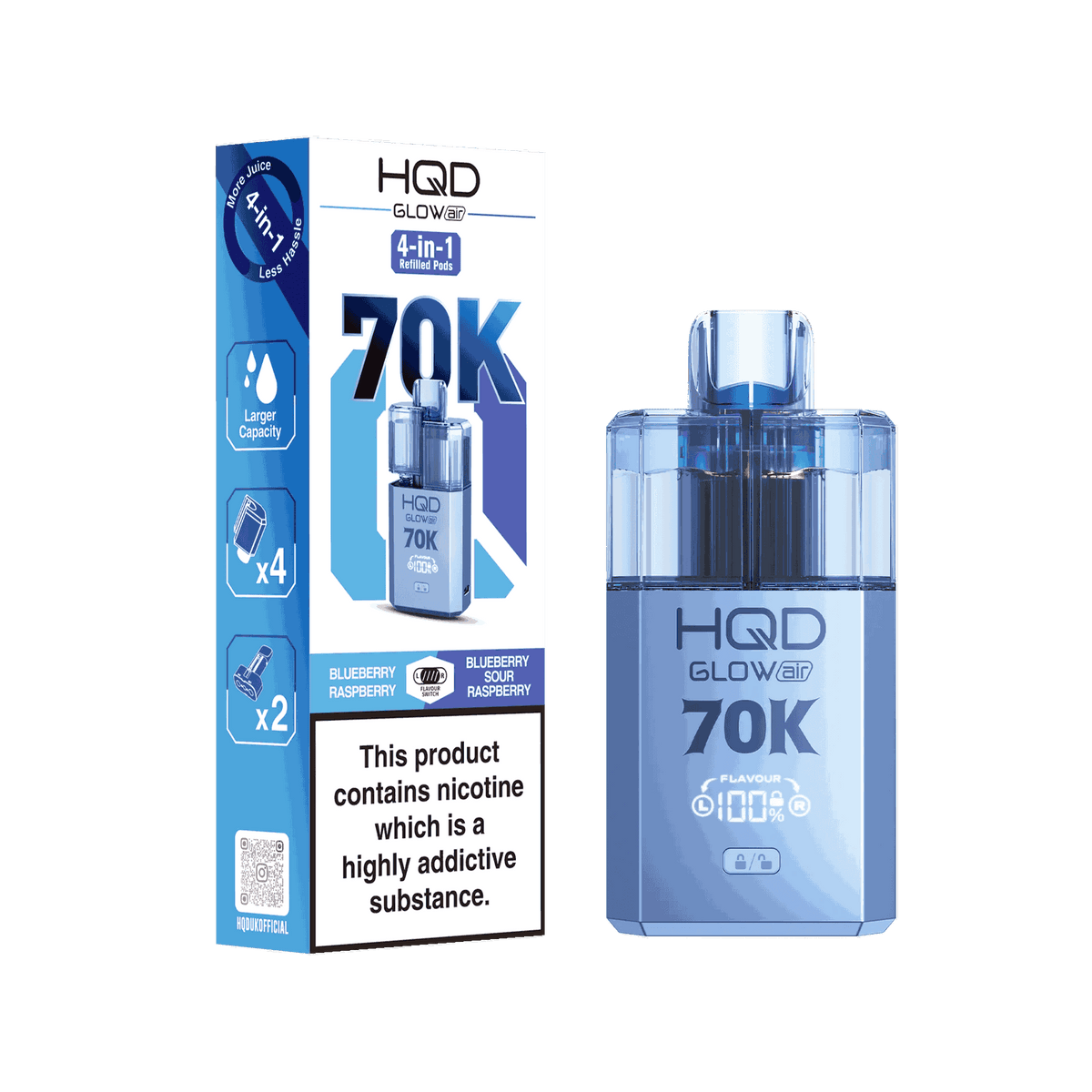HQD Glow Air 70K Puff Prefilled Pod Vape kit - Box of 5
