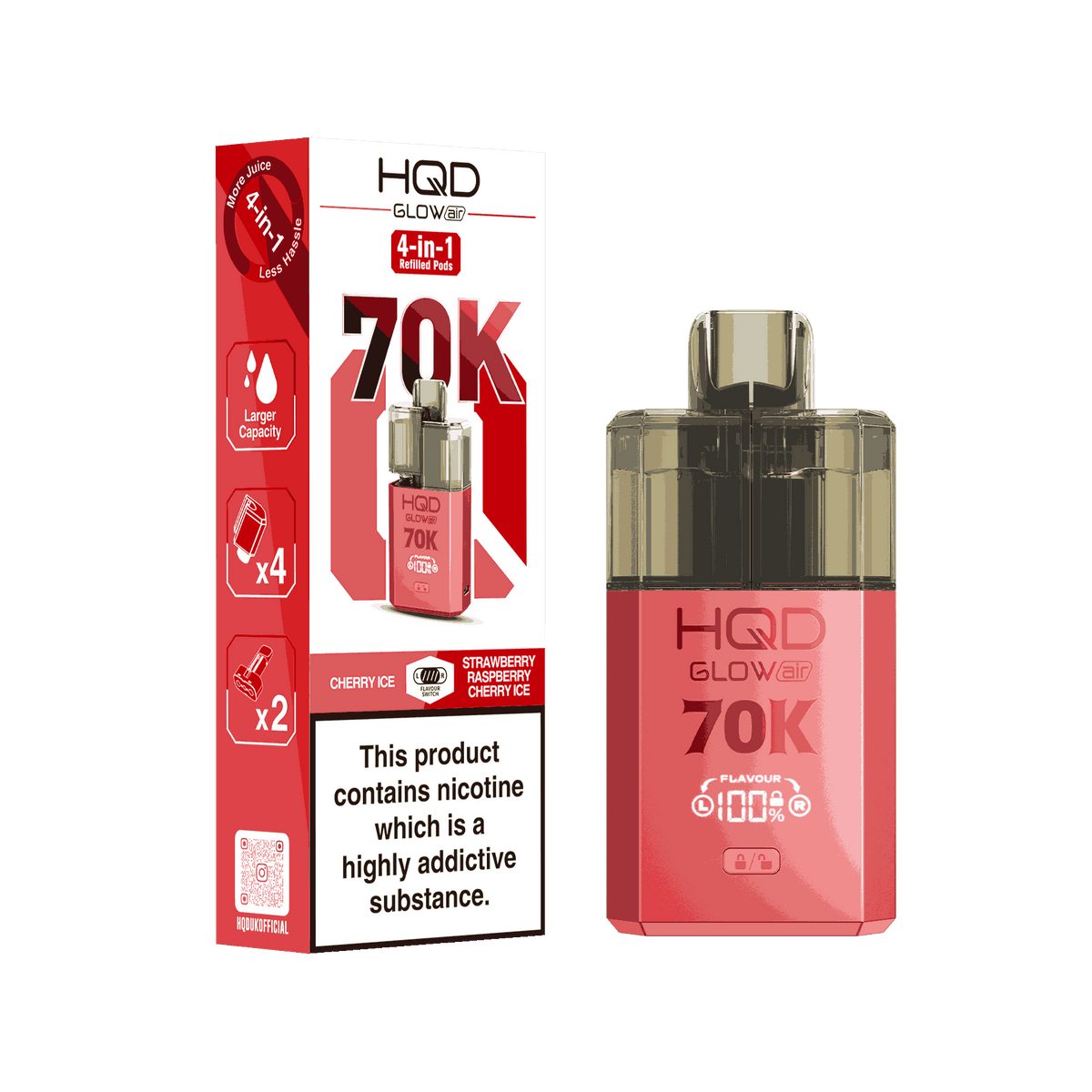 HQD Glow Air 70K Puff Prefilled Pod Vape kit - Box of 5