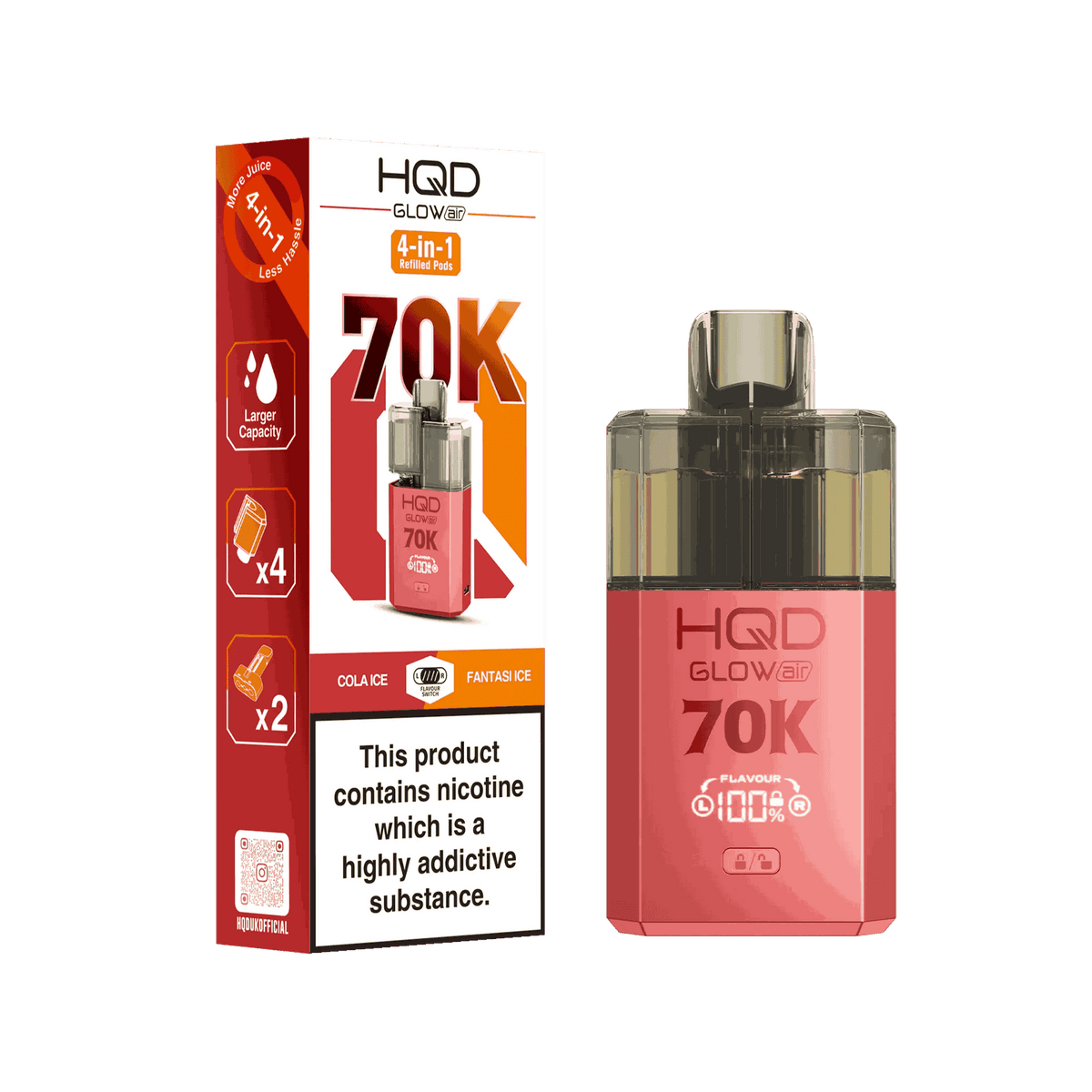 HQD Glow Air 70K Puff Prefilled Pod Vape kit - Box of 5