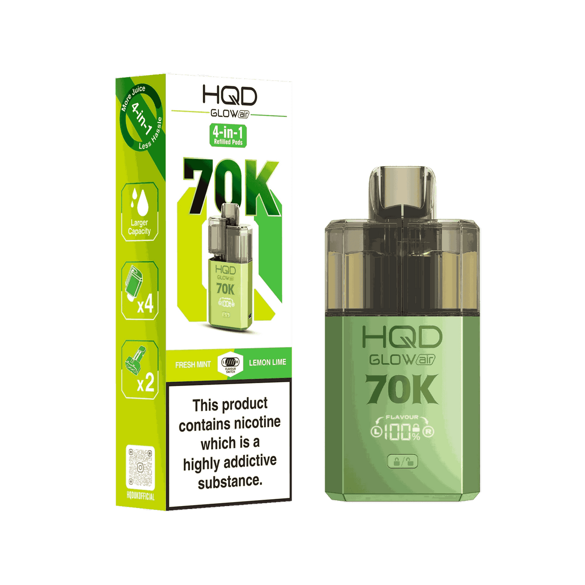 HQD Glow Air 70K Puff Prefilled Pod Vape kit - Box of 5