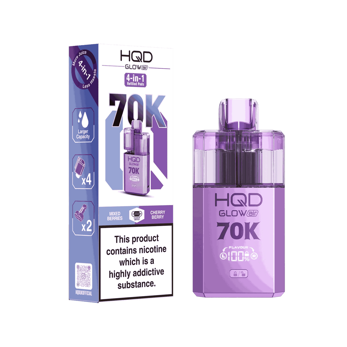 HQD Glow Air 70K Puff Prefilled Pod Vape kit - Box of 5