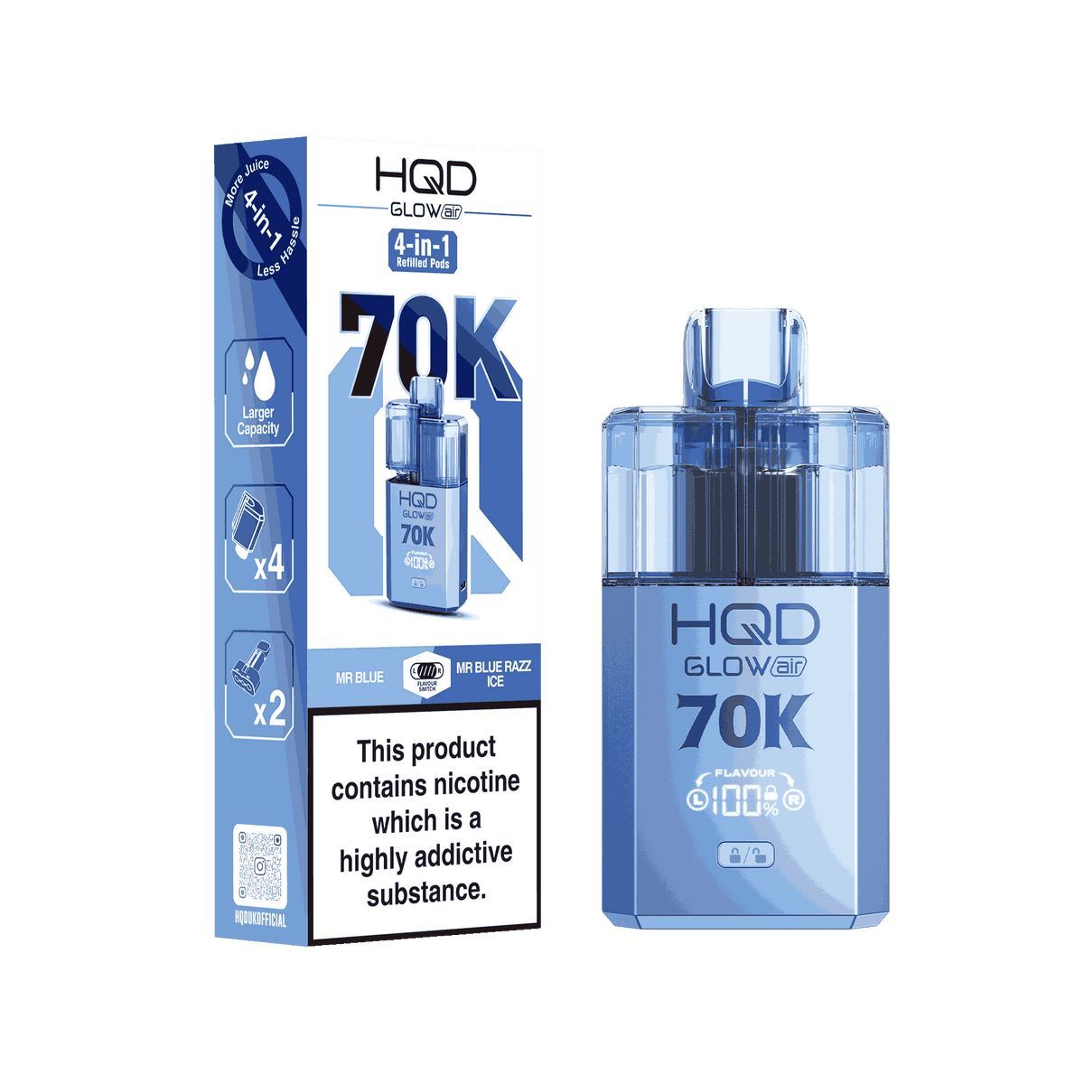 HQD Glow Air 70K Puff Prefilled Pod Vape kit - Box of 5