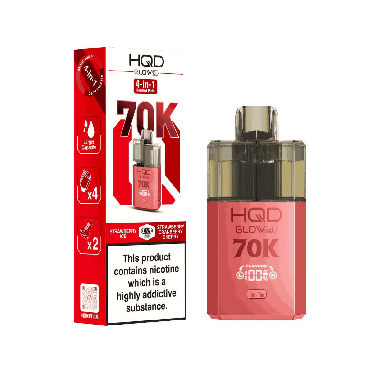 HQD Glow Air 70K Puff Prefilled Pod Vape kit - Box of 5