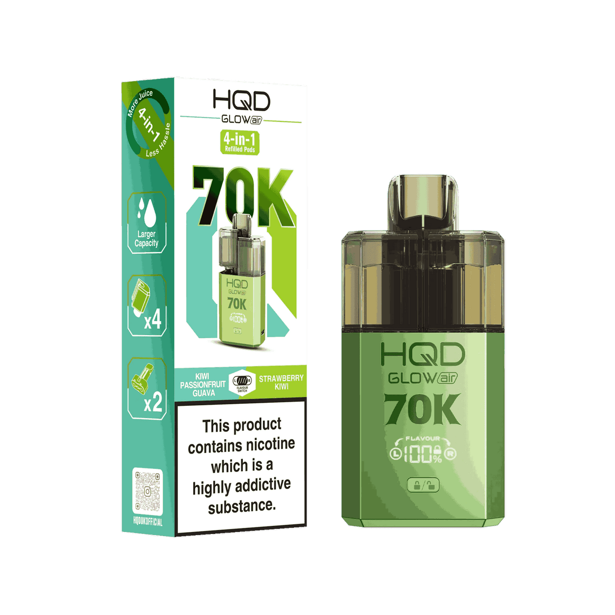 HQD Glow Air 70K Puff Prefilled Pod Vape kit - Box of 5