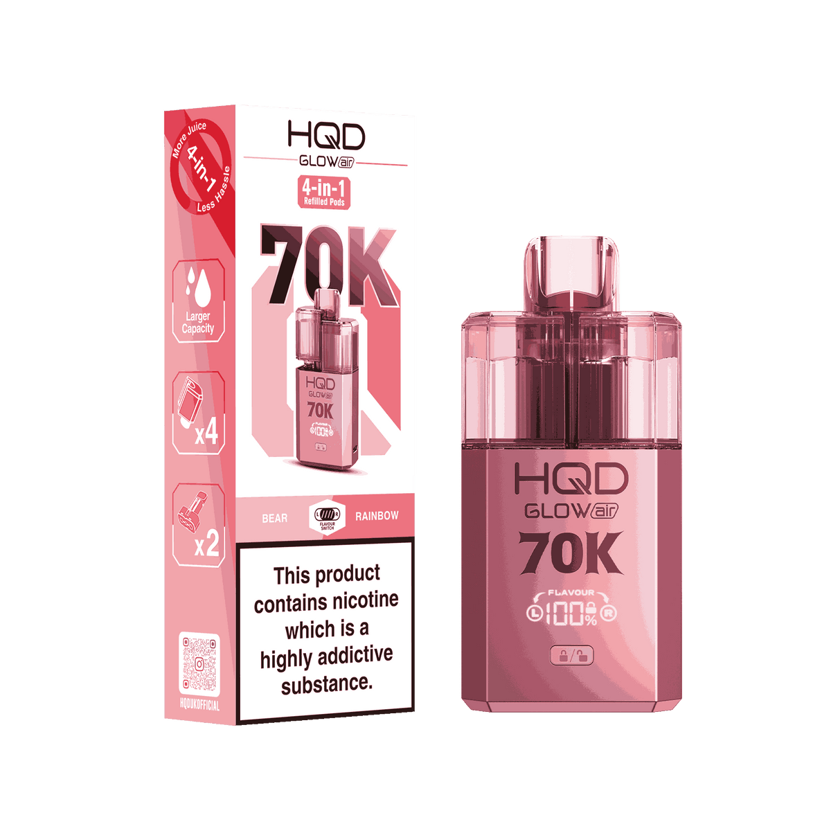 HQD Glow Air 70K Puff Prefilled Pod Vape kit - Box of 5