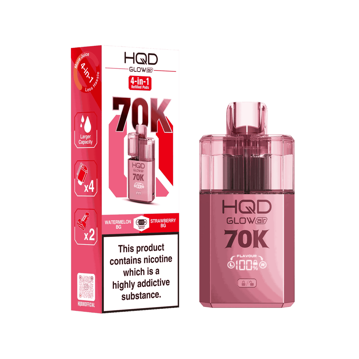 HQD Glow Air 70K Puff Prefilled Pod Vape kit - Box of 5