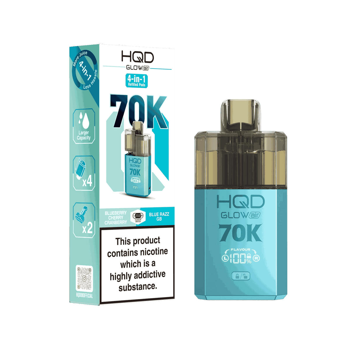 HQD Glow Air 70K Puff Prefilled Pod Vape kit - Box of 5