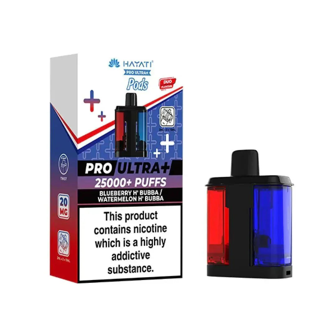 Hayati Pro Ultra Plus 25k Prefilled Pods Box of 5, Blueberry H Bubba, Watermelon H Bubba Flavour