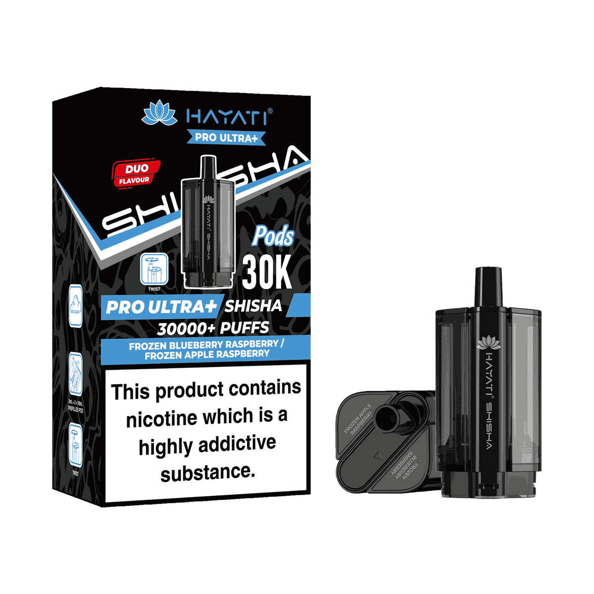 Hayati Pro Ultra Plus Shisha 30k Prefilled Pods Box of 5 - Wholesale Price ! with Frozen Raspberry Blueberry and Apple flavour