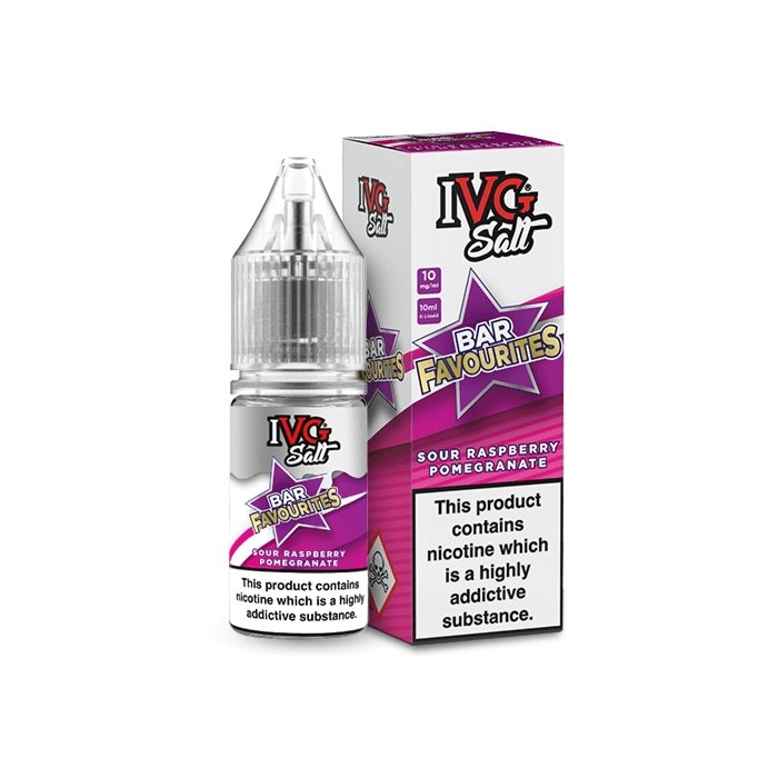 Ivg Salts 10ml Bar Favourites Pack Of 10, Sour Raspberry Pomegranate Flavour