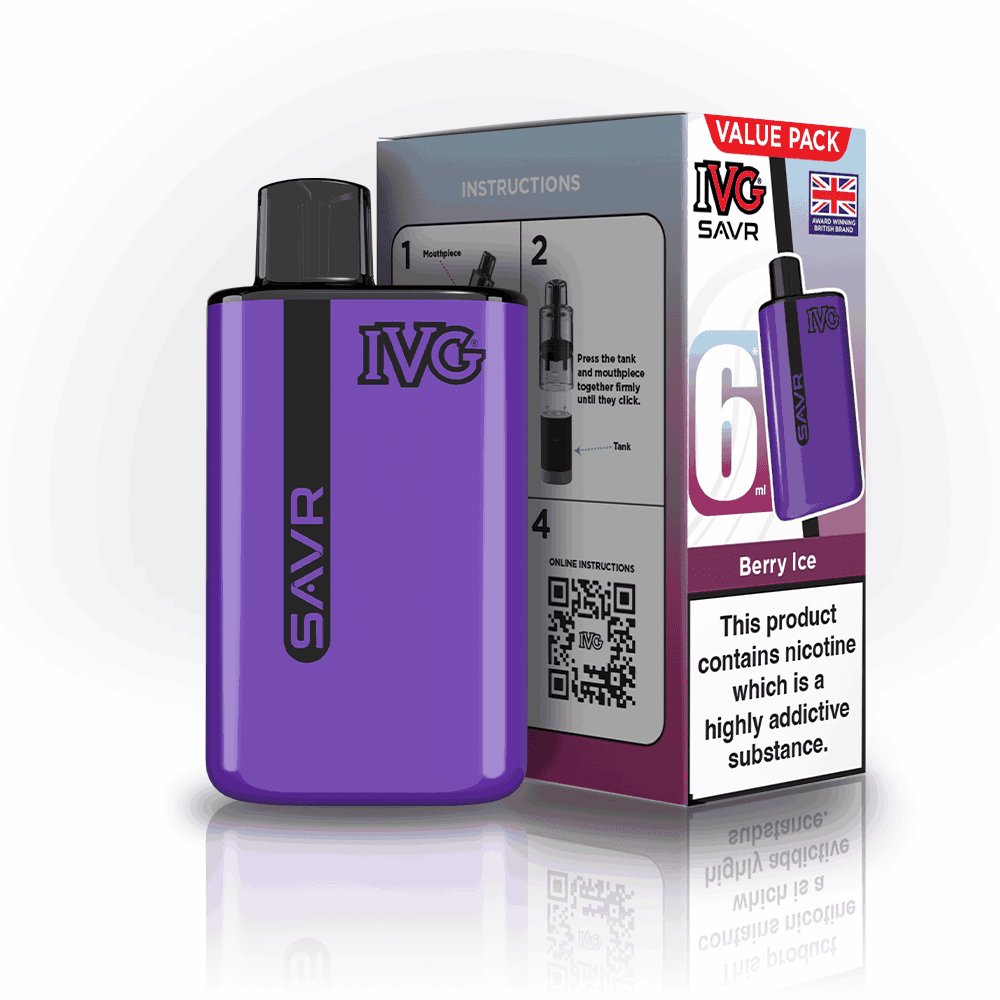IVG SAVR 3000 Disposable Starter Vape - Pack of 5 - with Berry Ice flavour