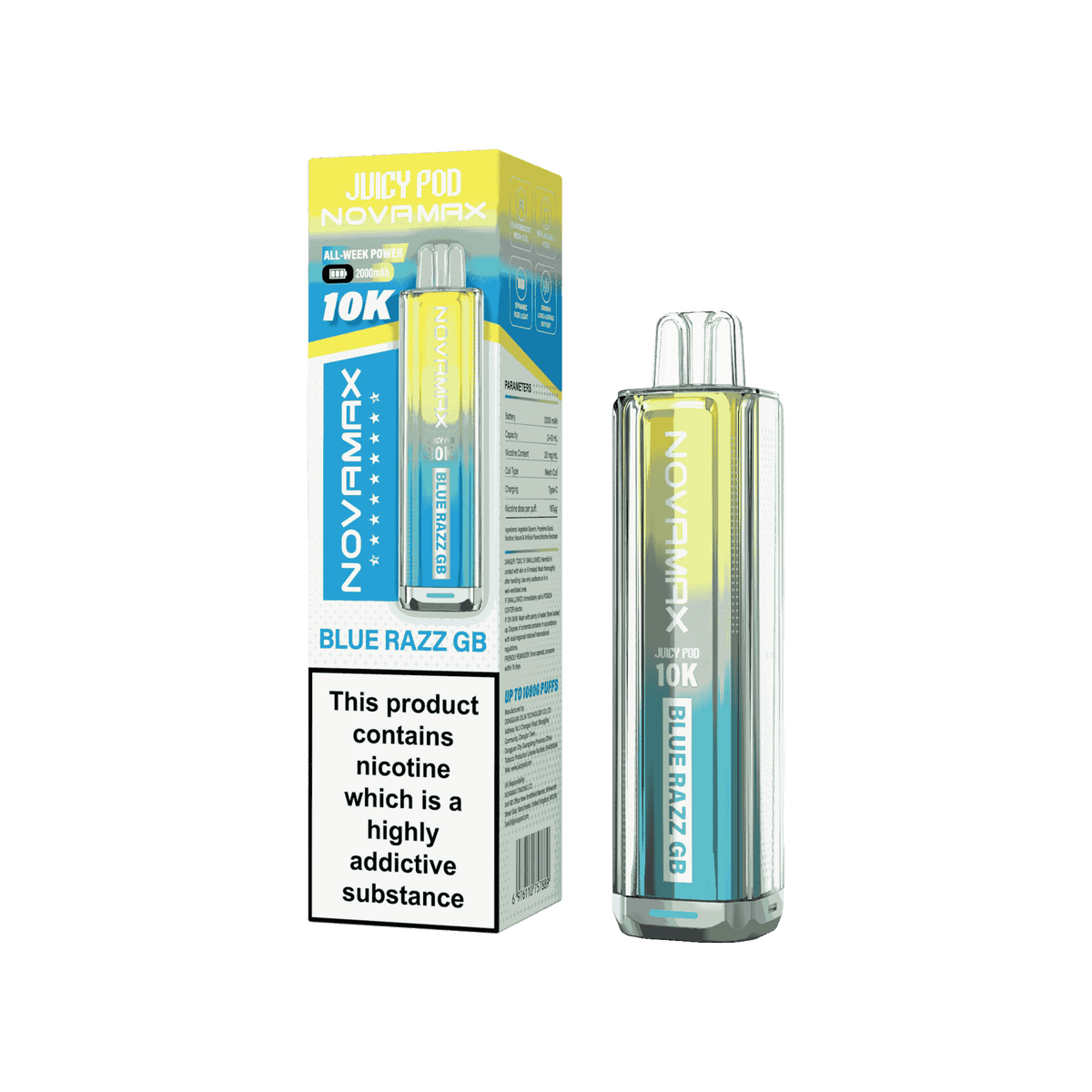 Juicy Pod Novamax 10k Prefilled Pod Vape Kit - Pack of 5 available in Blue Razz GB Flavour