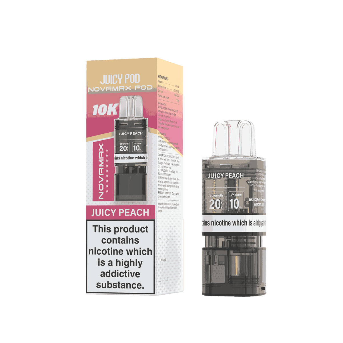 Juicy Pod Novamax 10k Replacement Pods, Juicy Peach Flavour