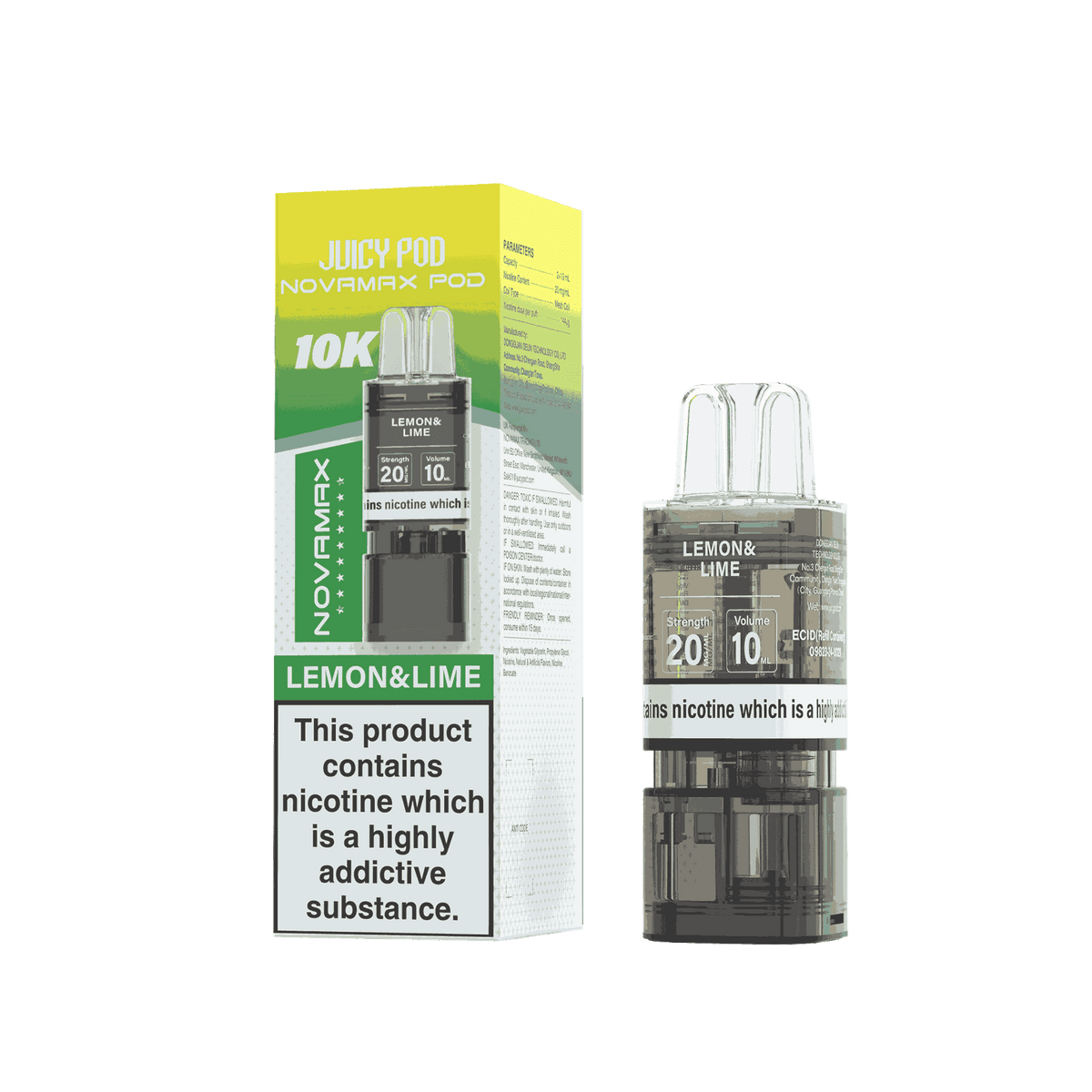 Juicy Pod Novamax 10k Replacement Pods, Lemon Lime Flavour