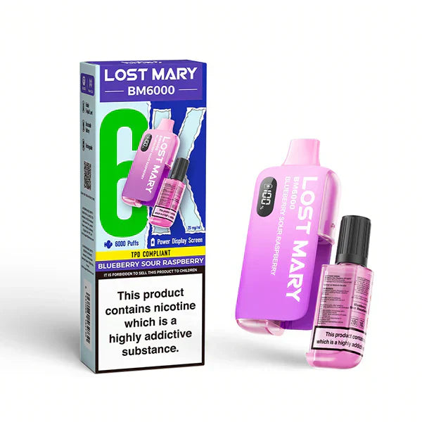 Lost Mary BM6000 Prefilled Vape Pod Kit  Box of 5, Blueberry Sour Raspberry Flavour 
