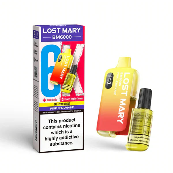 Lost Mary BM6000 Prefilled Vape Pod Kit Box of 5, Pink Lemonade Flavour 