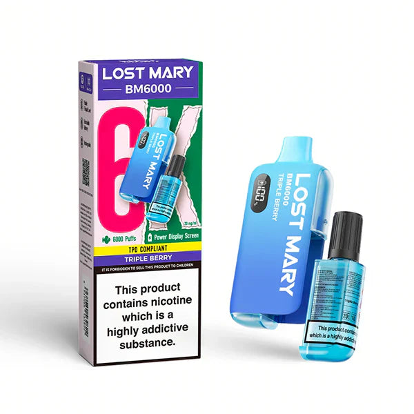 Lost Mary BM6000 Prefilled Vape Pod Kit Box of 5, Triple Berry Flavour 