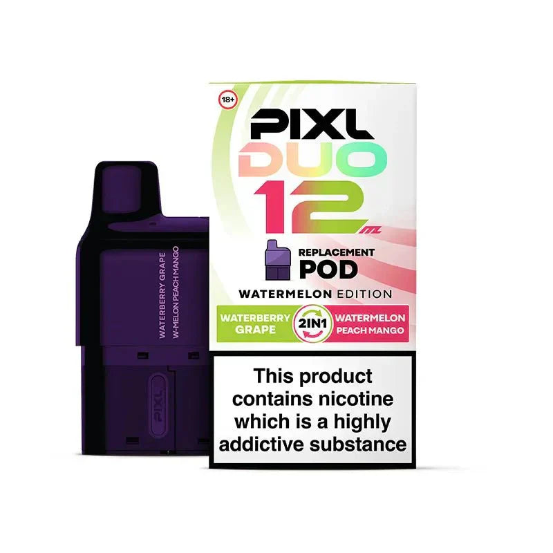 PIXL Duo 12 Replacement Pods Pack of 5, Waterberry Grape, Watermelon Peach Mango Flavour 