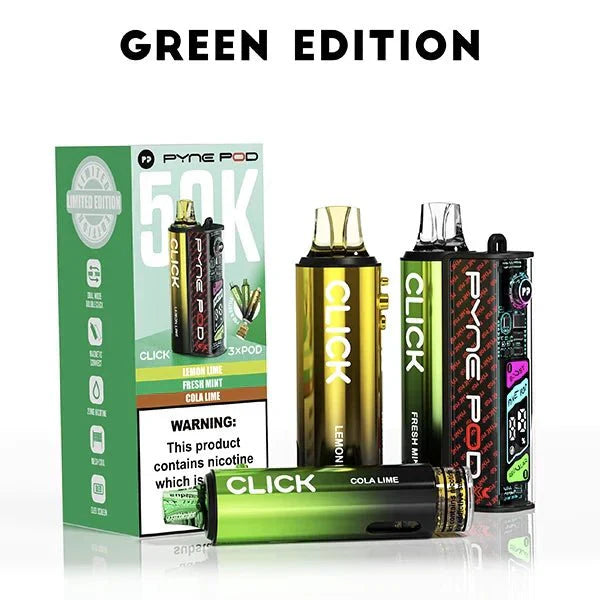 Pyne Pod Click 50k Prefilled Pod Vape Kit Box of 5, Green Edition Flavour
