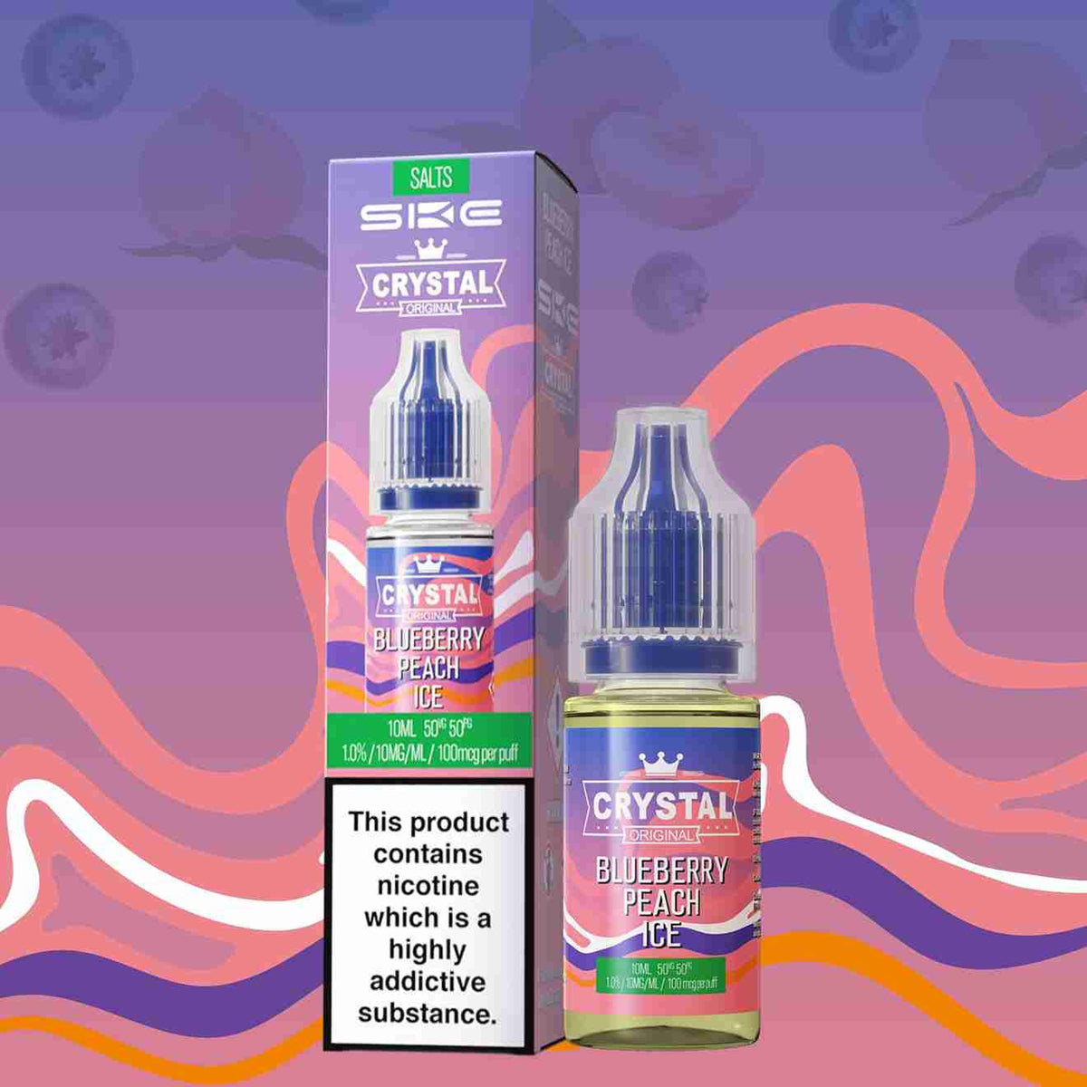 Ske Crystal Original Salts 10ml Nic Salts - Box of 10 - with Blueberry Peach Ice flavour