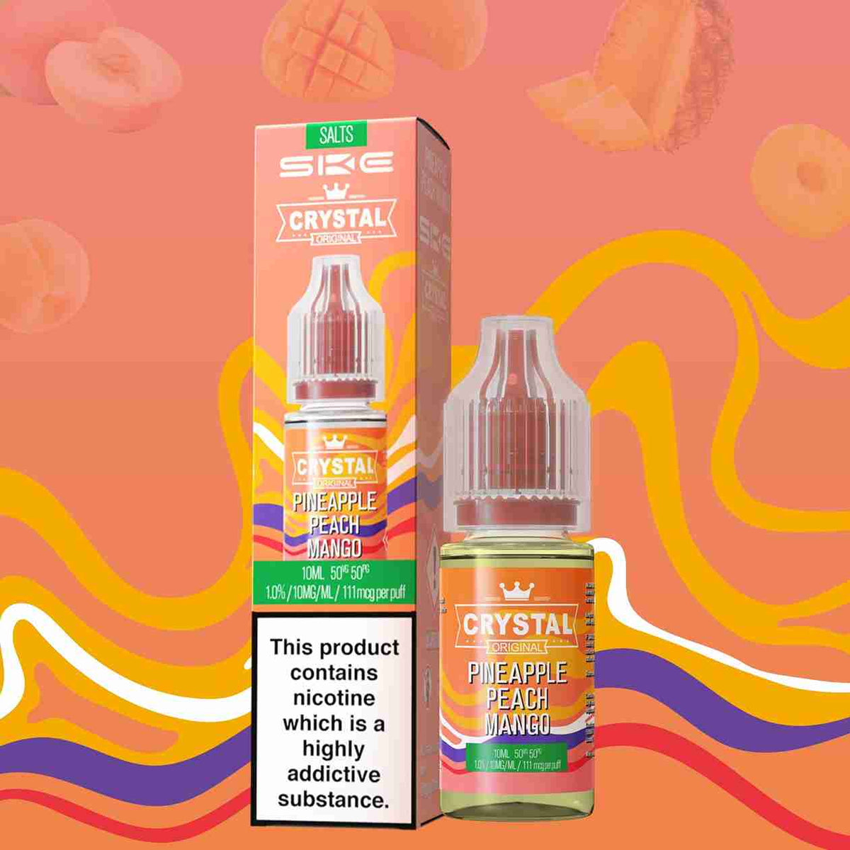 Ske Crystal Original Salts 10ml Nic Salts - Box of 10 -  with Pineapple Peach Mango flavour