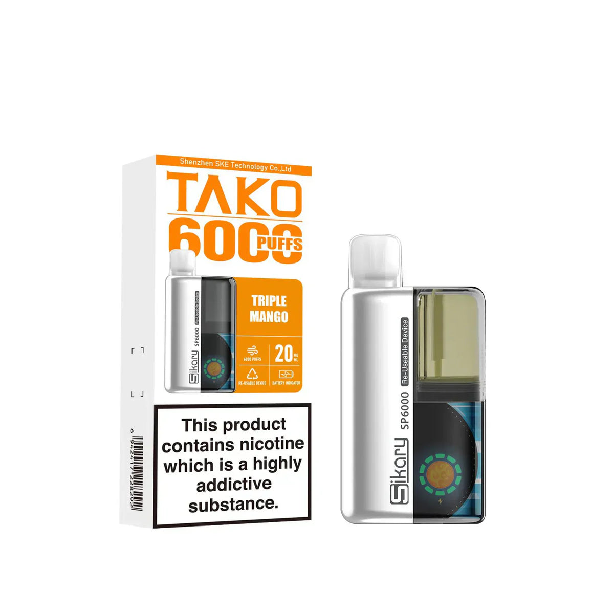 Image Of SKE Sikary TAKO SP6000 puffs Prefilled Pod Kit - Box Of 5 With Flavour Triple Mango