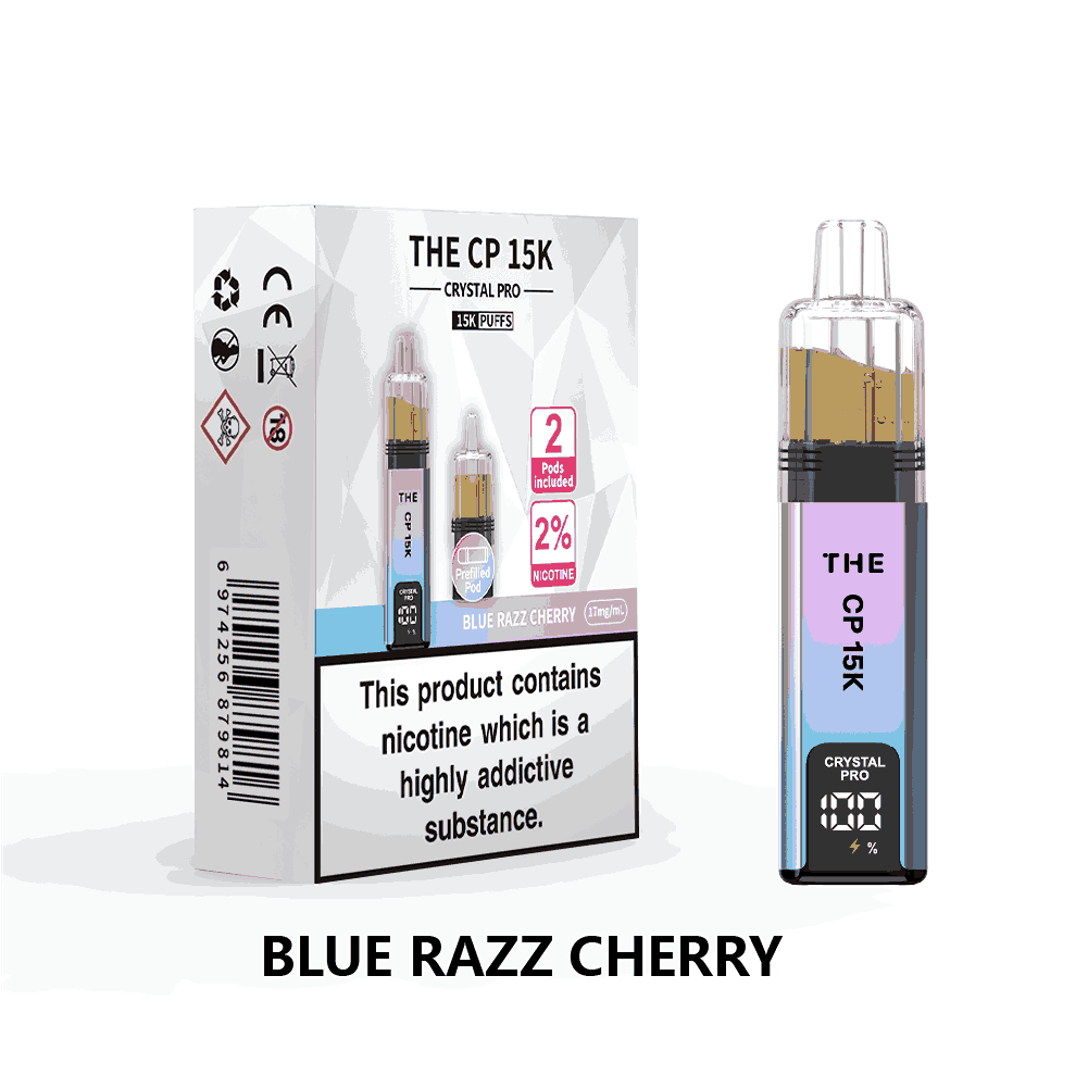 The Crystal Pro CP 15k Prefilled Vape Kit Box of 5, Blue Razz Cherry Flavour
