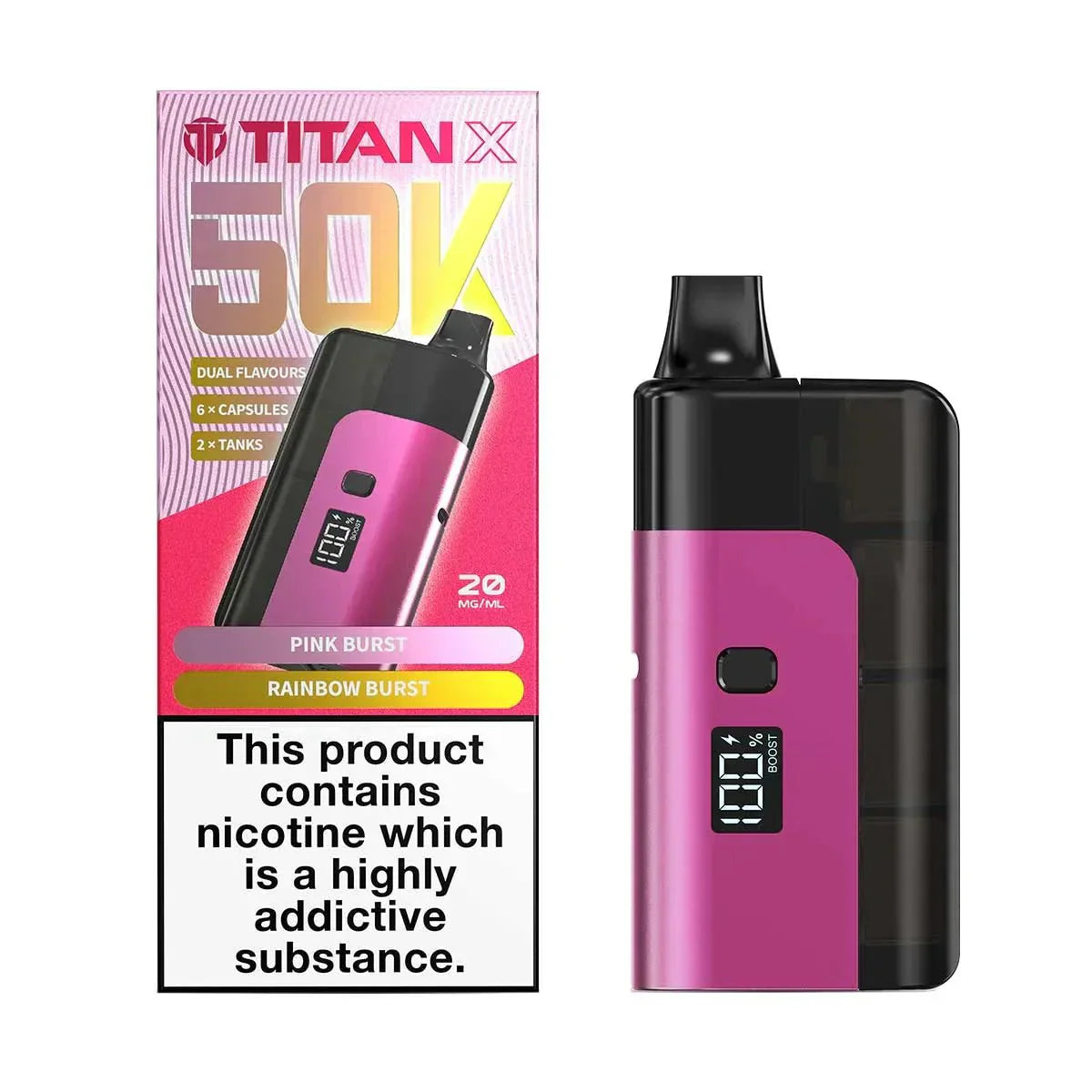 Titan X 50K Prefilled Pod Kit Box of 5, Pink Burst Flavour
