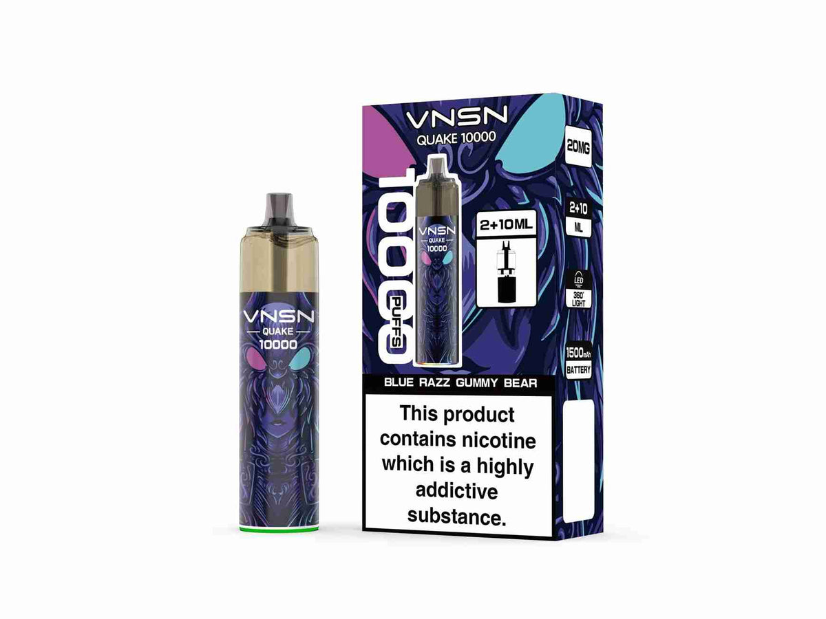 Image Of VNSN Quake 10000 Prefilled Vape Kit - Pack of 5 with Blue Razz Gummy Bear Flavour