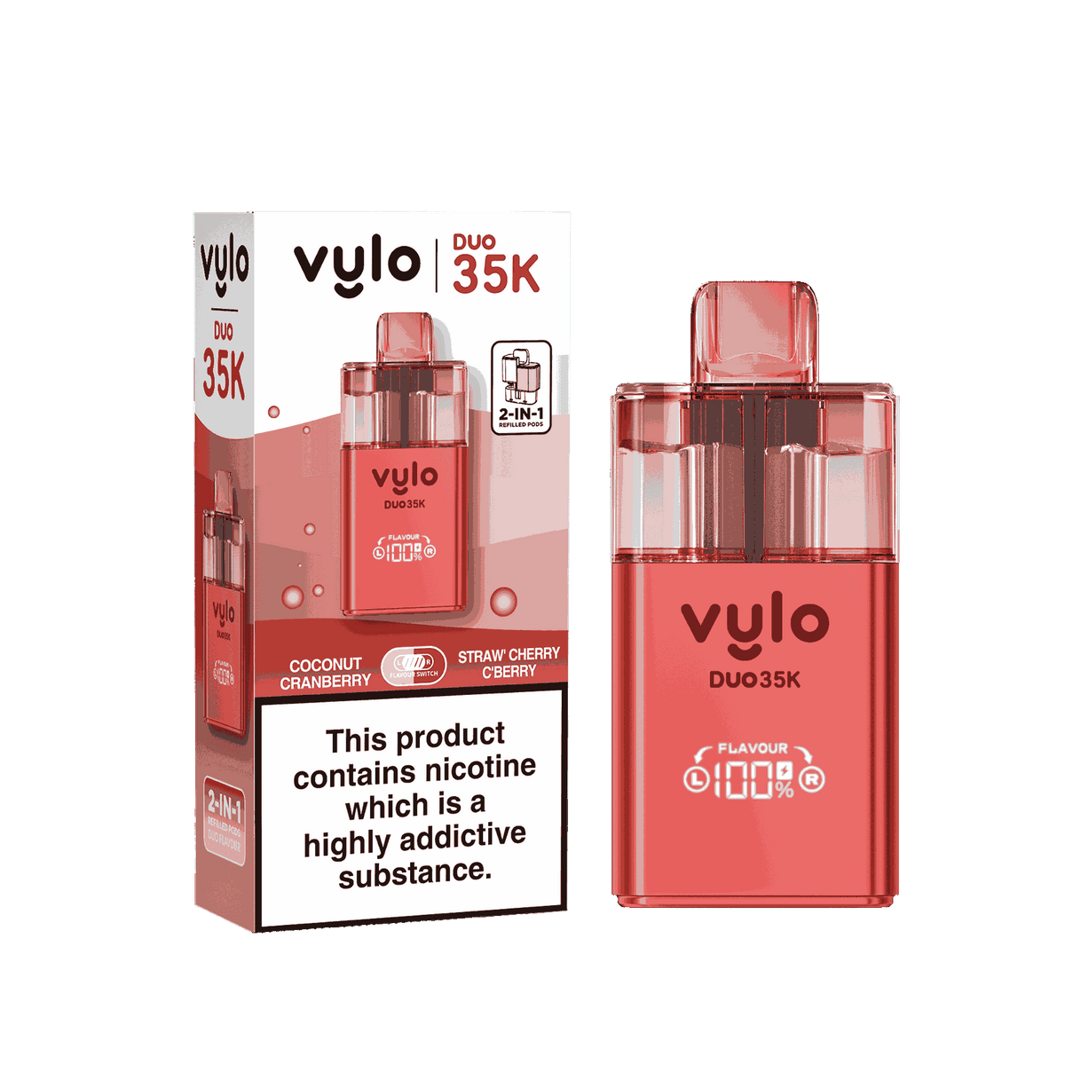 Vylo Duo 35k Prefilled 2 in 1 Pod Vape Box of 5 - Coconut Cranberry & Straw Cherry Cranberry Flavour