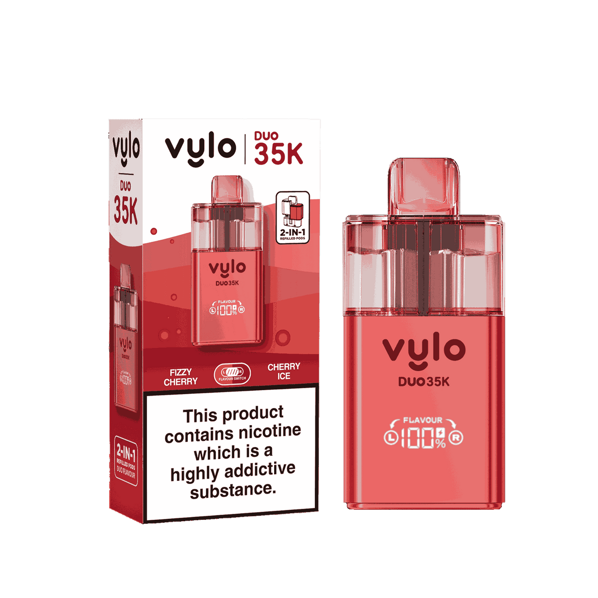Vylo Duo 35k Prefilled 2 in 1 Pod Vape Box of 5 - Fizzy Cherry & Cherry Ice Flavour